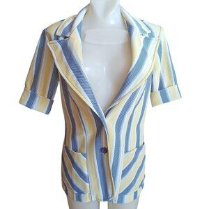 1OF1 Medium Vintage Disco Blazer Polyester Striped Jacket 1970's Handmade Mom